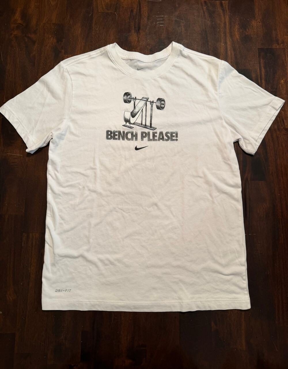 Nike Dri-Fit Bench Please White Graphic Tee Mens Medium